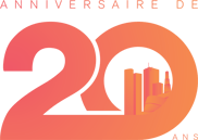 Le logo du 20e anniversaire de Payworks : le nombre 20 écrit en gros avec « ans » écrit en dessous. À l’intérieur du zéro, on reconnaît la silhouette de la ville de Winnipeg.