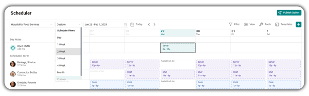 Screenshot of Payworks TM schedule view.