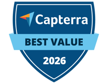 A blue badge that says “Capterra Best Value 2026.”
