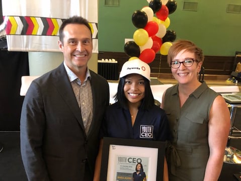 Youth CEO, Rhea Alves with two Payworks staff.