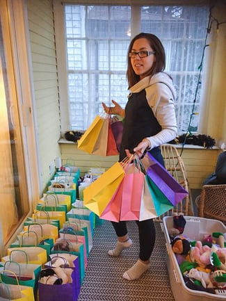 Payworks staff with a lot of goodie bags.