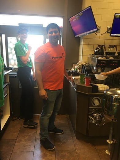 Payworks staff working the Tim Horton's drive thru.