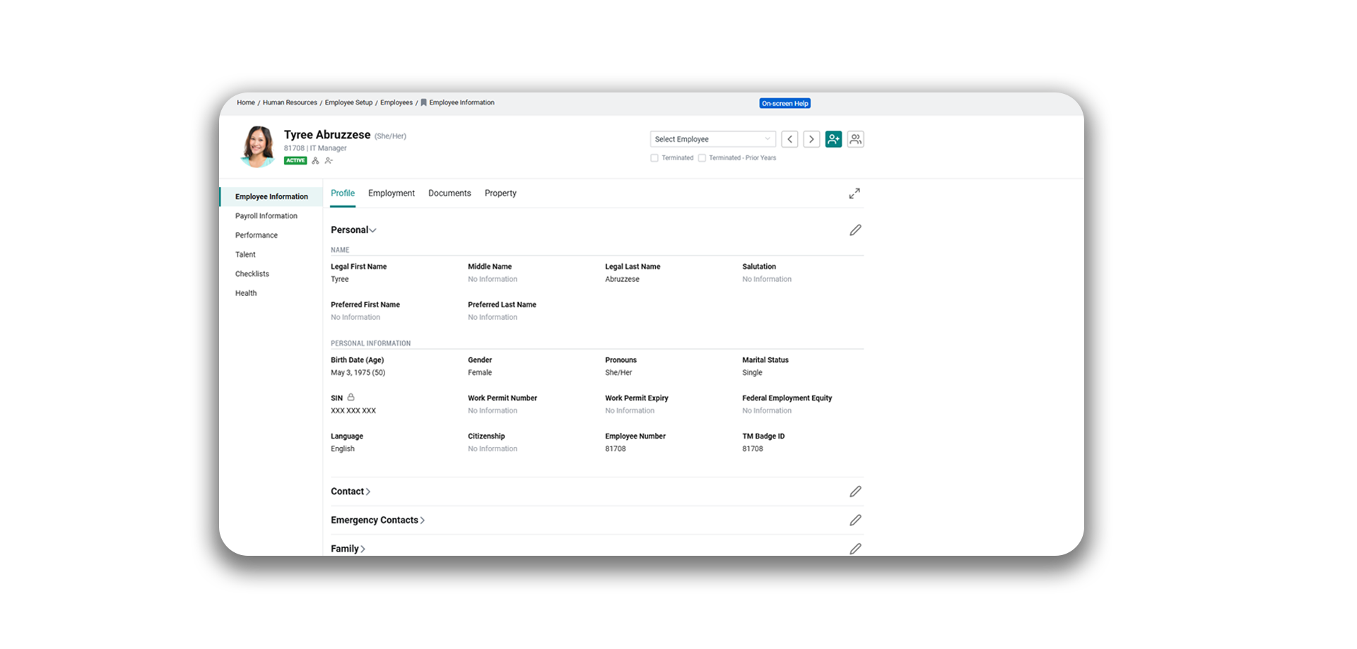 The Payworks HR solution’s Employee Information screen.