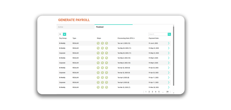 Generate payroll screen. 