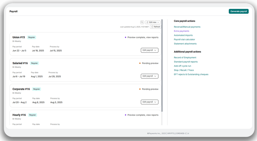 A screenshot of Payworks’ Payroll solution.