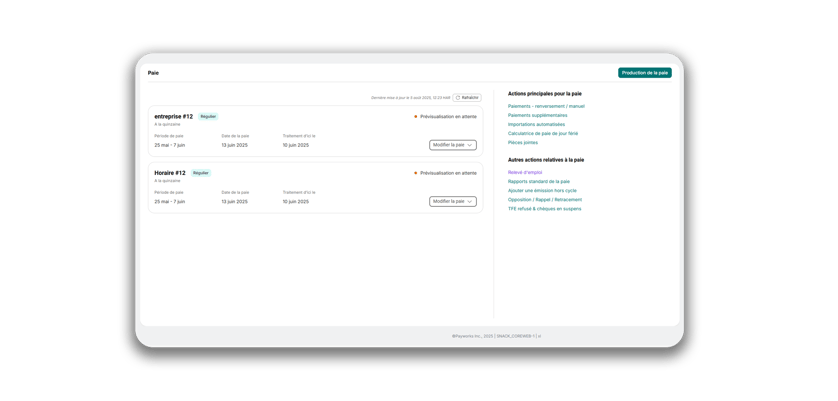 Nouvelle interface pour l’écran Aperçu de la paie de Payworks. 