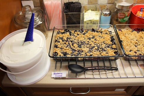 Apple crumble station. 