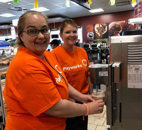 Two Payworks staff making an iced cap.