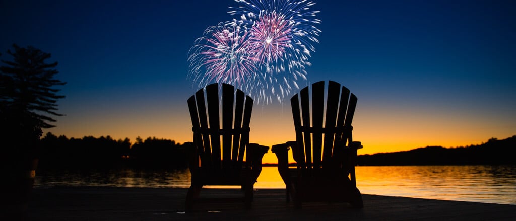 A picture of fireworks over a lake accompanied by text that reads, “Where is “August Long Weekend” a statutory holiday?  
